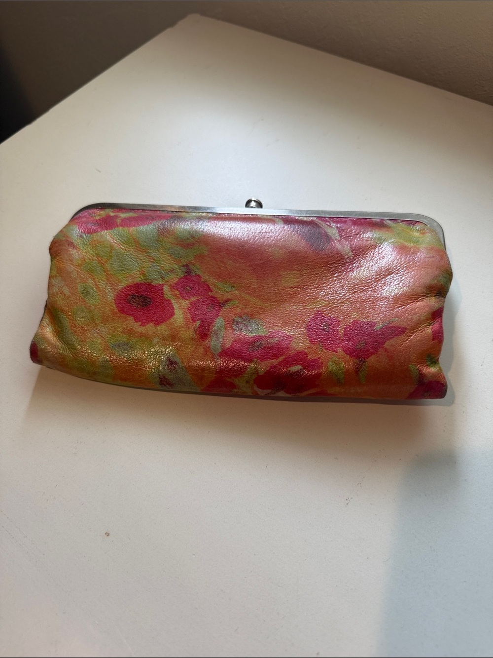 Hobo Floral Leather Clasp Wallet - Pink Green